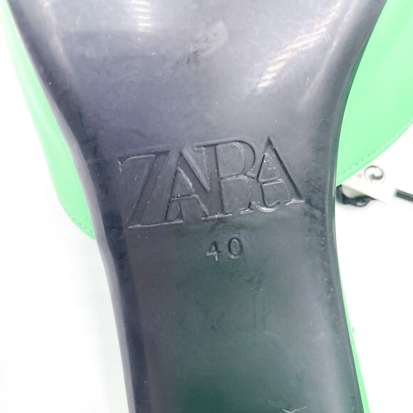 Zara‎ Sandals Green Criss Cross Mules Square Toe Block Heel Sz 40 / 9.5 - Picture 8 of 8